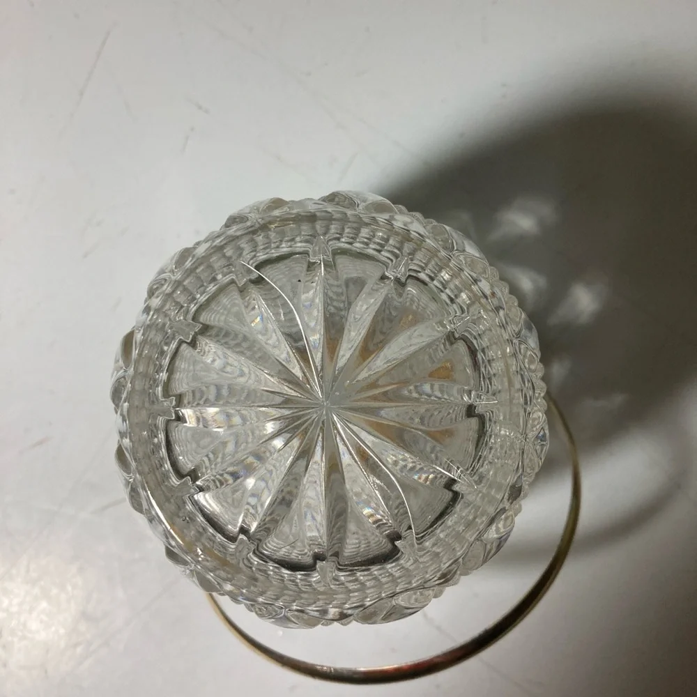Vintage Crystal Glass Ice Bucket with Gold Handle
